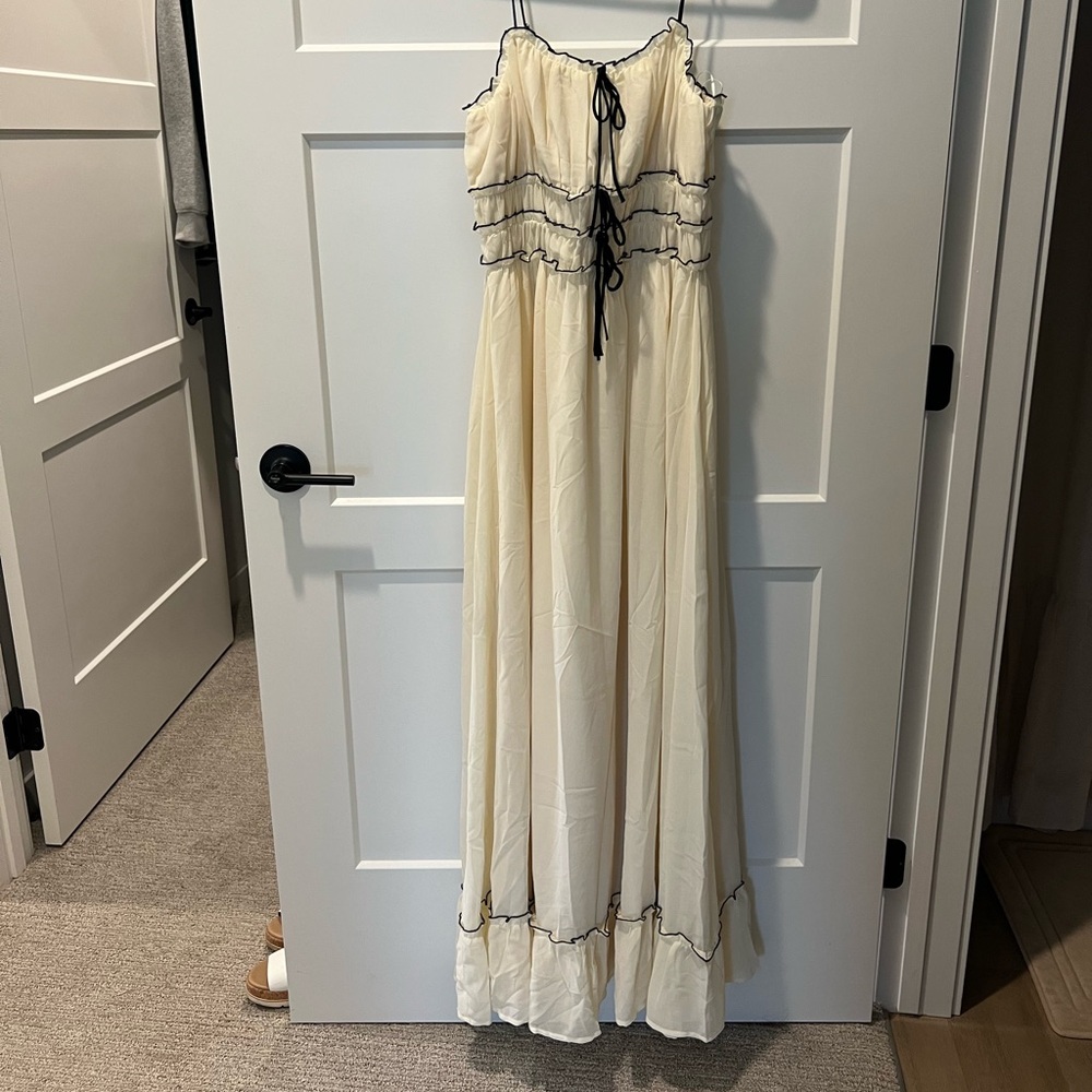 Luxe Cream Maxi Dress with Black Trim